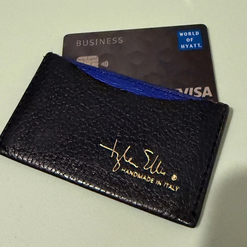 Tyler Ellis Wynn Credit Card Holder Black Raven Pebbled Leather Handmade Italy‎
